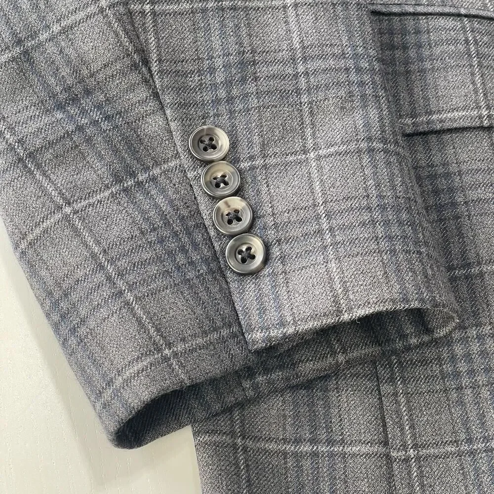 Jack Victor Rochester Blazer Men 44XL Gray Check Luxor 2 Button Wool